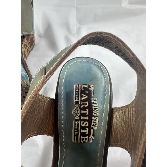 Spring Step L’Artiste Q Allura-Sky Blue Wedge Sandals Leather Sz 38 US 7-7.5 - Picture 5 of 7